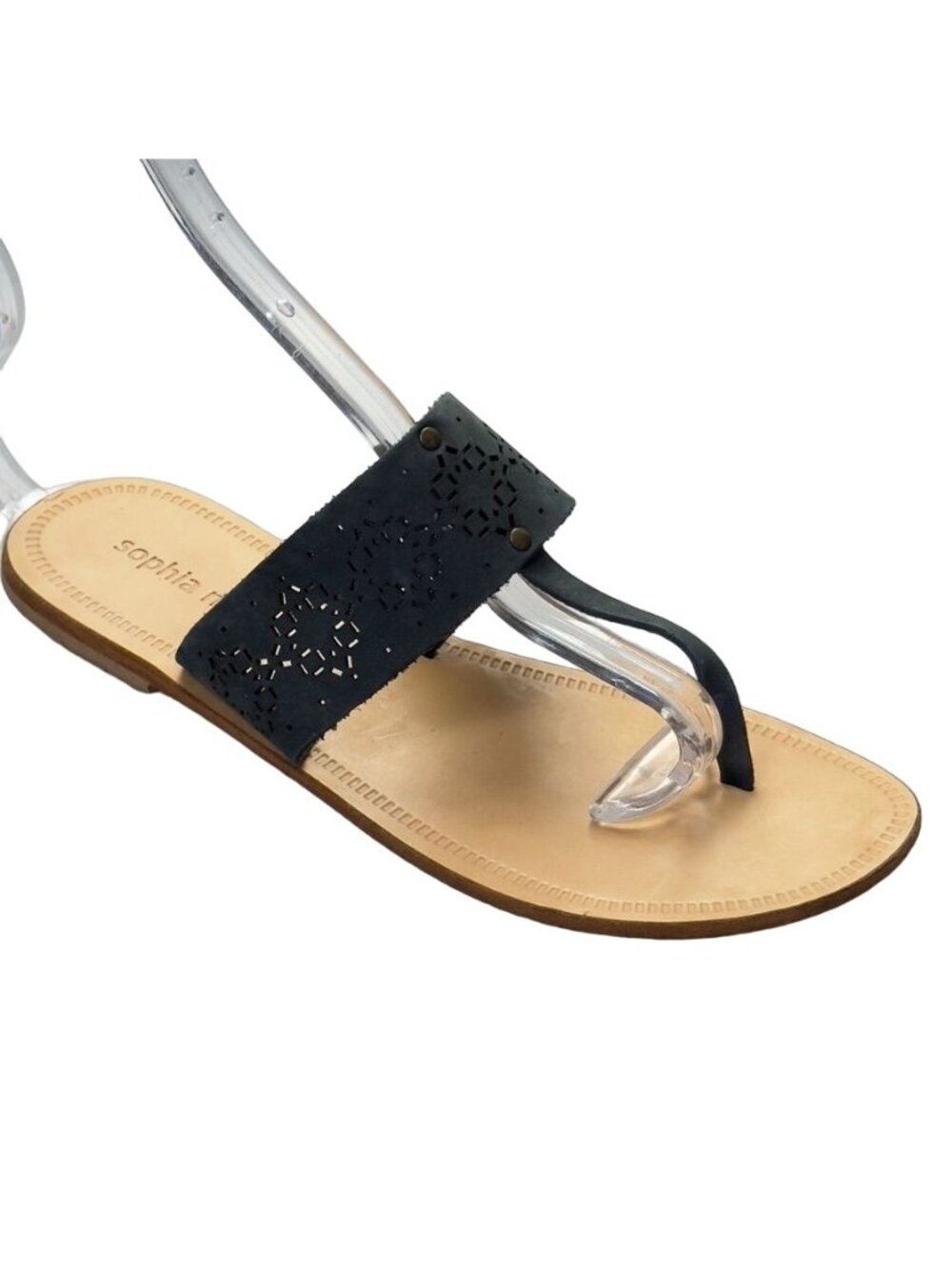 SOPHIA MILANO Women's Shoes Gray Flat Slides Perforated Leather Thongs Size 7.5M